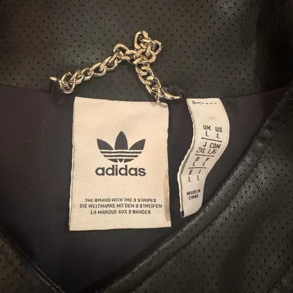 Adidas Originals Faux Leather Baseball Jersey Men's Large Black Snap Down 2024 - Picture 7 of 16